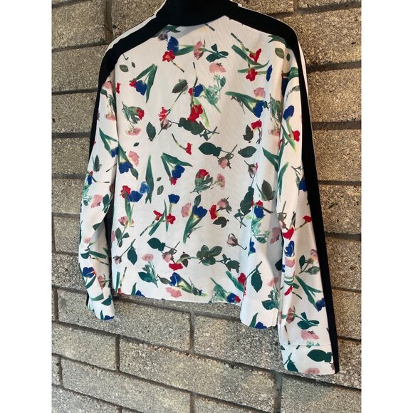 Adidas Womens Floral Print Track Jacket With Black Stripes & Full Zip Closure Si - Picture 7 of 8